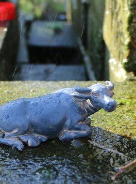牛年小水牛摆件微景观动物装饰品花盆庭院假山流水黄牛盆景配件
