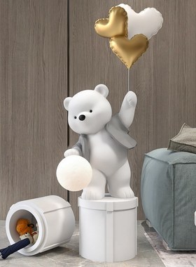 卡通落地家居客厅装饰元气熊玻璃钢摆件创意收纳储物带灯潮流公仔