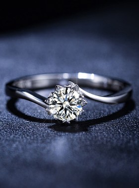 50分莫桑石戒指S925银镀白金定制结婚求婚情侣对戒一件订制