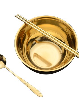 铜碗筷套装纯铜餐具三件套铜勺子家用吃饭加厚手工新中式金饭碗