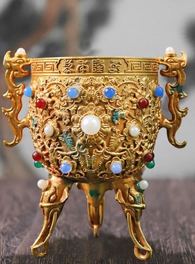 镀金瓯永固杯复刻乾隆酒杯清代酒具酒柜办公桌高端礼品中国风摆件