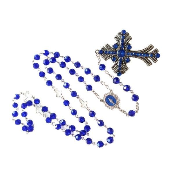 推荐8mm Rosary Medal Crucifix Cross Necklace Fashion Crystal - 图1