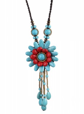 民族风项a链女仿松石吊坠毛衣链长款复古百搭云南衣服饰挂件中国