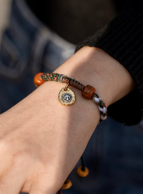 全手工编织藏式手绳文玩手链手搓棉绳编绳民族风寓意手饰可调节