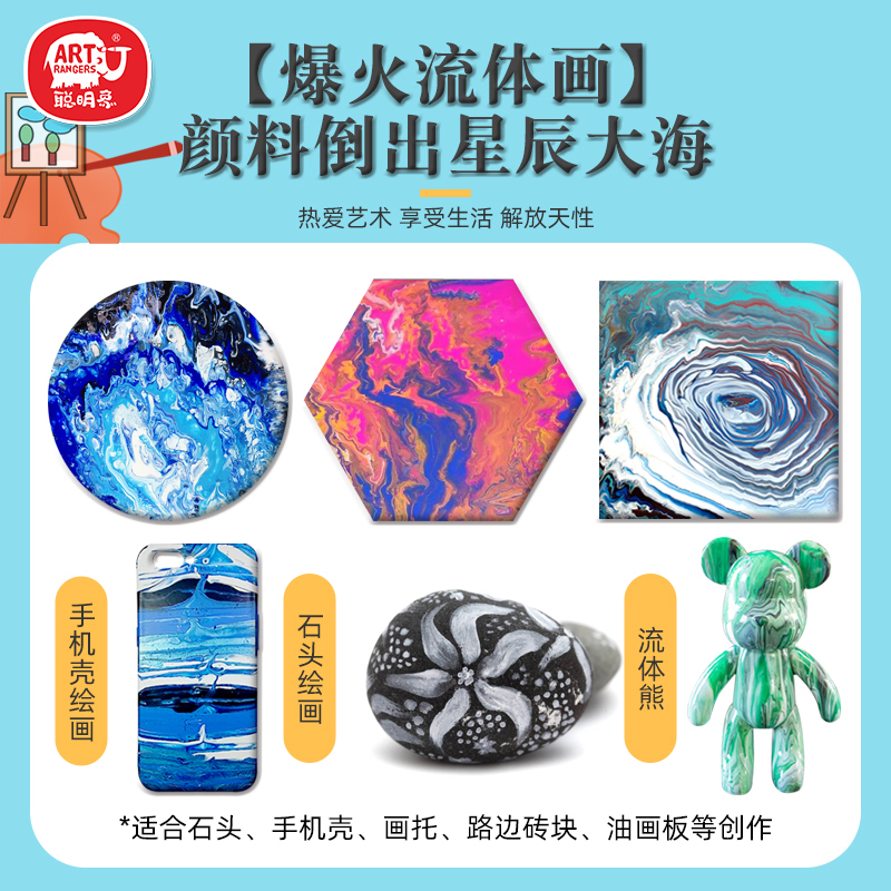 现货速发流体画材料套装流体熊颜料diy材料包丙烯流体画颜料工具 - 图3