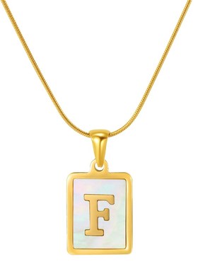 跨境不锈钢蛇骨g链26字母项链女欧美18K金方形贝壳大写字母吊坠in