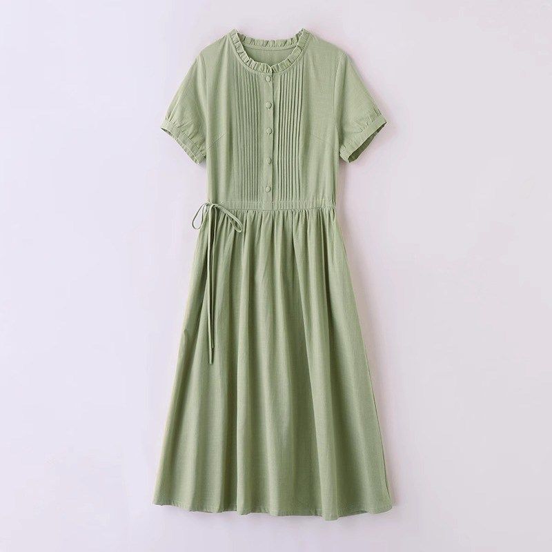 棉麻连衣裙女夏季2024年新款收腰显瘦气质减龄妈妈高级感纯色裙子,淘宝优惠券,粉丝福利购,淘宝优惠卷