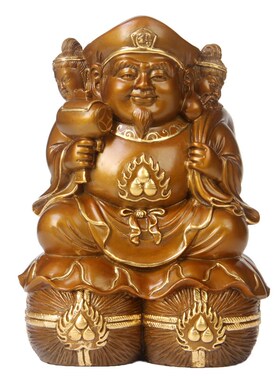 真古意 大黑天财神佛像摆件铜三面大黑天铜像财神招手财神本命佛
