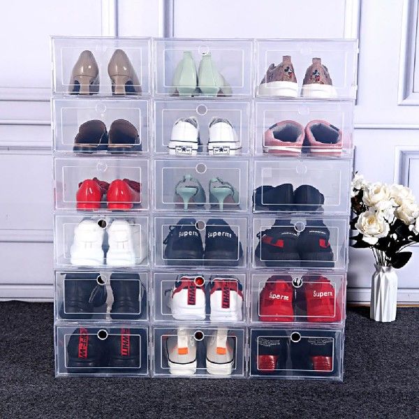 极速6pcs Dustproof Transparent Shoe Box Stackable Combined - 图1