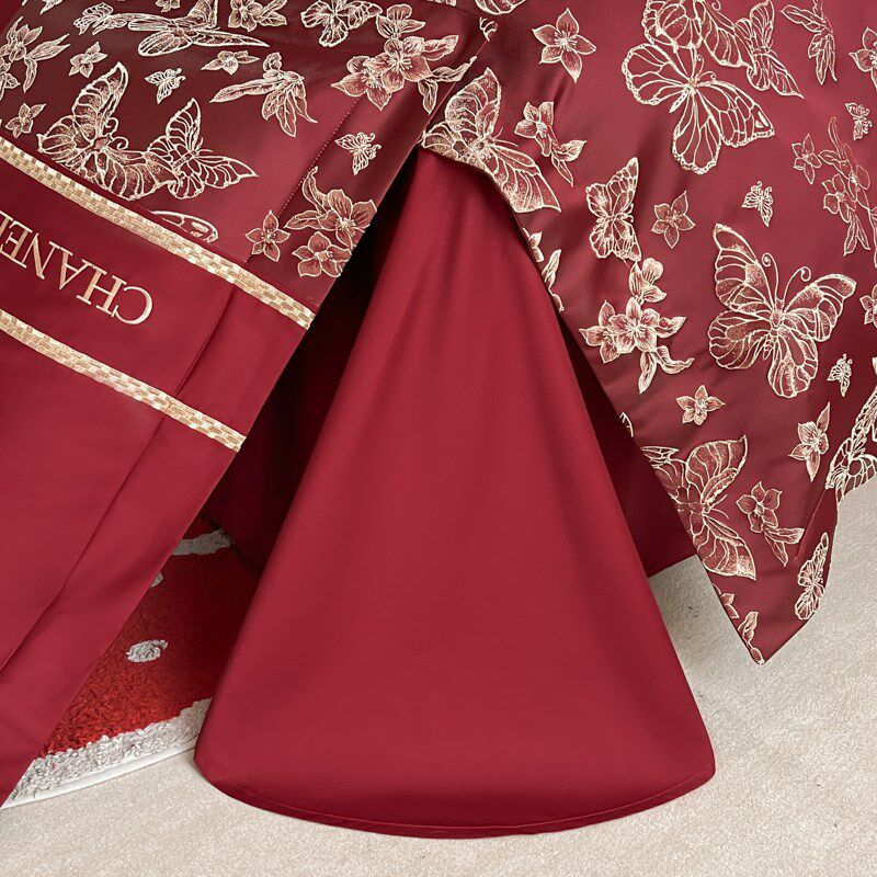 新中式结婚四件套酒红色被套被罩全棉床单陪嫁婚庆床品床笠款,淘宝优惠券,粉丝福利购,淘宝优惠卷