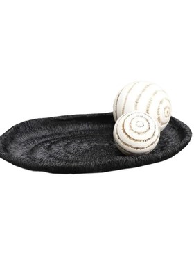 现代简约黑色肌理托盘珊瑚球摆件样板间家居客厅茶几桌面软装饰品