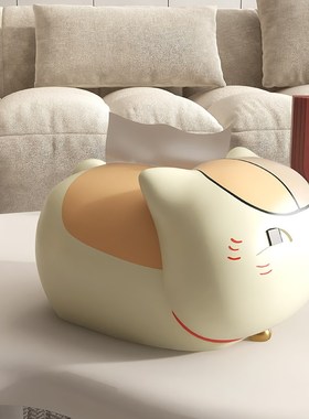 客厅电视柜桌面玄关纸巾盒钥匙收纳装饰品抽纸盒娘口三三猫咪摆件