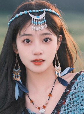 复古民族风蓝色披肩女云南川西旅行穿搭针织斗篷新疆西藏草原外套