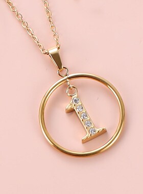 新款不锈钢轻奢微镶锆石数字吊坠项链小众M钛钢阿拉伯数字锁骨项