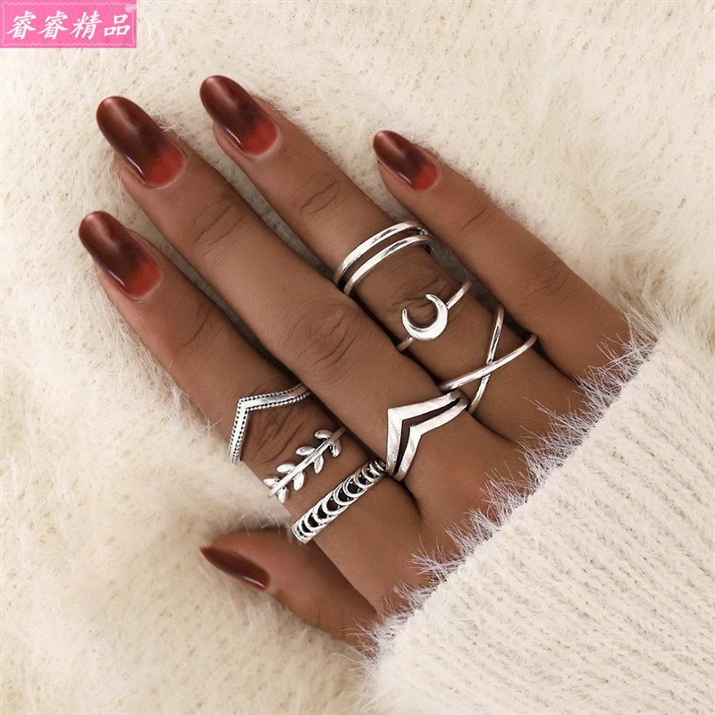 推荐7pcs Moon Cross Rings Vintage Simple Joint Ring jewelry - 图0