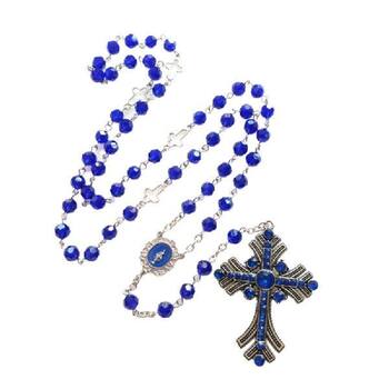 ຜູ້ຜະລິດ 8mm Rosary Medal Crucifix Cross Necklace Fashion CZrysta