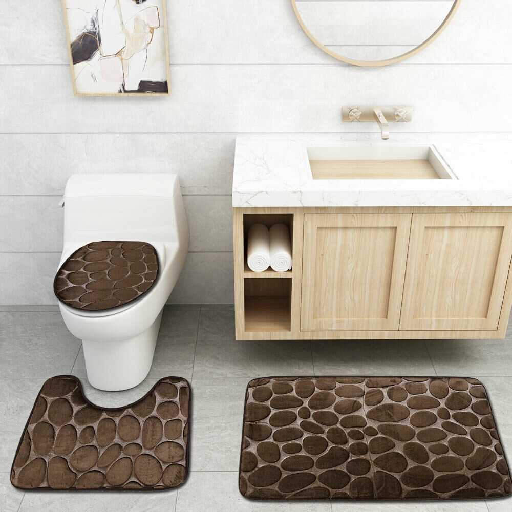 速发3PCS Set Bath Mat Rug Non Slip Push Bathroom Toilet Seat - 图3