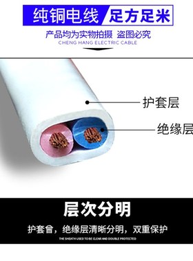 护套线2.5铜芯电线1.5 1 4 6平方2芯电缆RVV国标家用纯铜软电源线