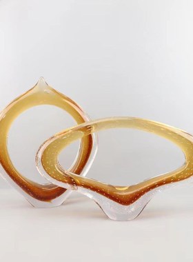 渐变墨绿色琉璃水晶摆件现代简约样板房展厅家居客厅桌面工艺饰品