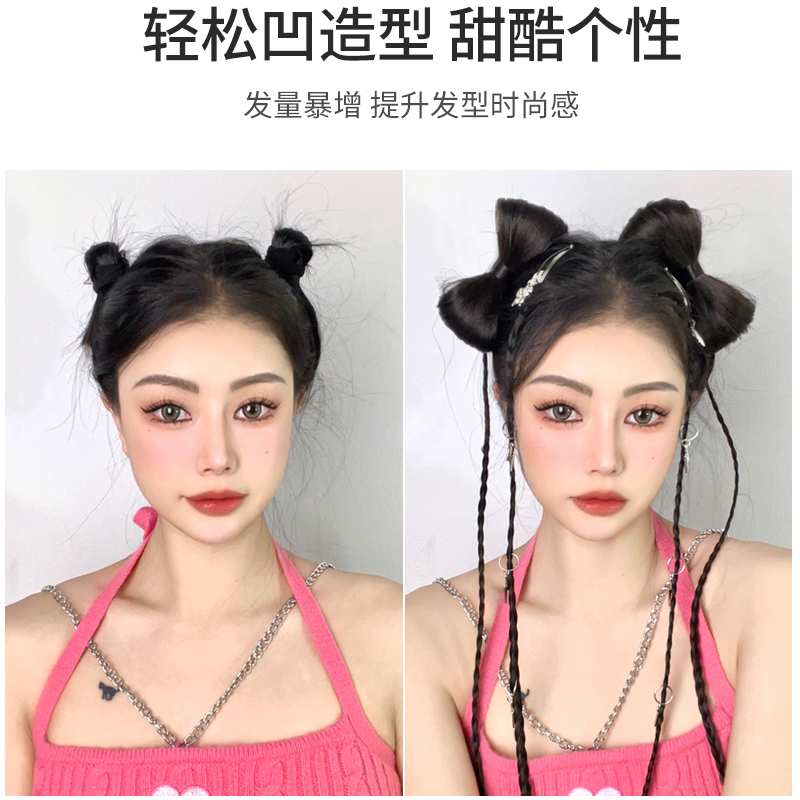 新品甜酷辫子假发马尾女网红千禧蝴蝶结辣妹拳击辫假发y2k鞠婧祎 - 图2