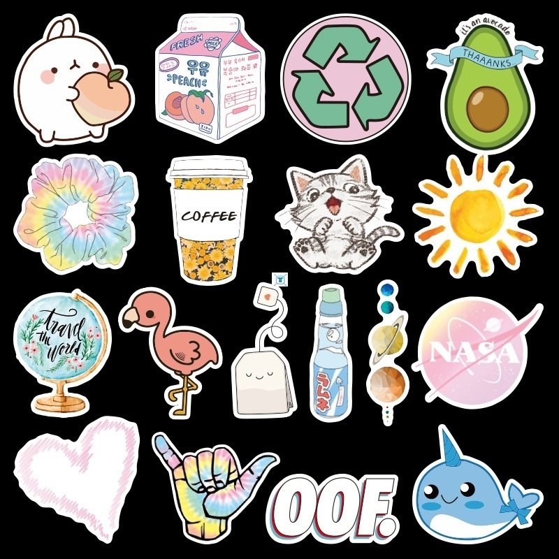 极速50Pcs Vsco INS Style Color Stickers Girl Cute Fresh Stic - 图1