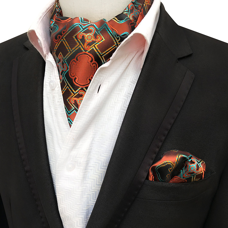 速发Luxury Men Ascot Set Silk Necktie Handkerchief pocket sq - 图0