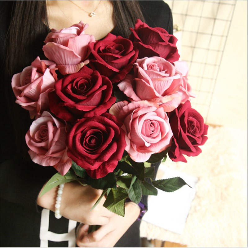 极速5Pcs Artificial Flowers Bouquet Beautiful Silk Roses Wed - 图2