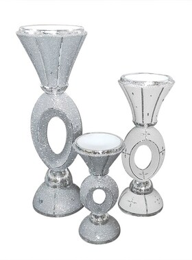 白色贴珠圆环玻璃钢落地花瓶插花器客厅酒M店现代装饰品居家摆件