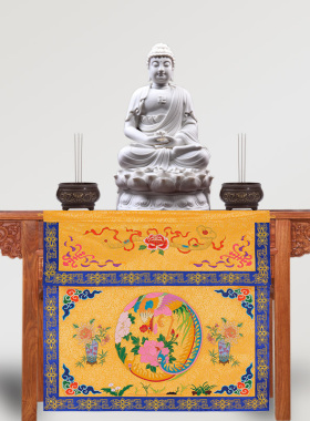 现货桌围布佛台凤凰牡丹高档刺绣用品1234米T桌裙桌布台布帷幔