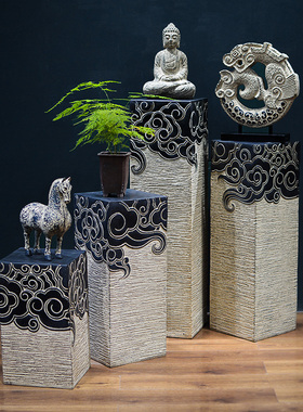 新中式禅意仿古祥云展示柱落地摆件家居饰品客厅过道玄关装饰底座