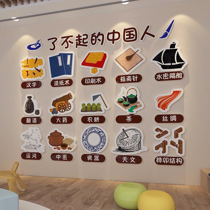 中国传统文化墙贴纸科技幼儿园环创主题材料成品走廊楼梯装饰布置,淘宝优惠券,粉丝福利购,淘宝优惠卷