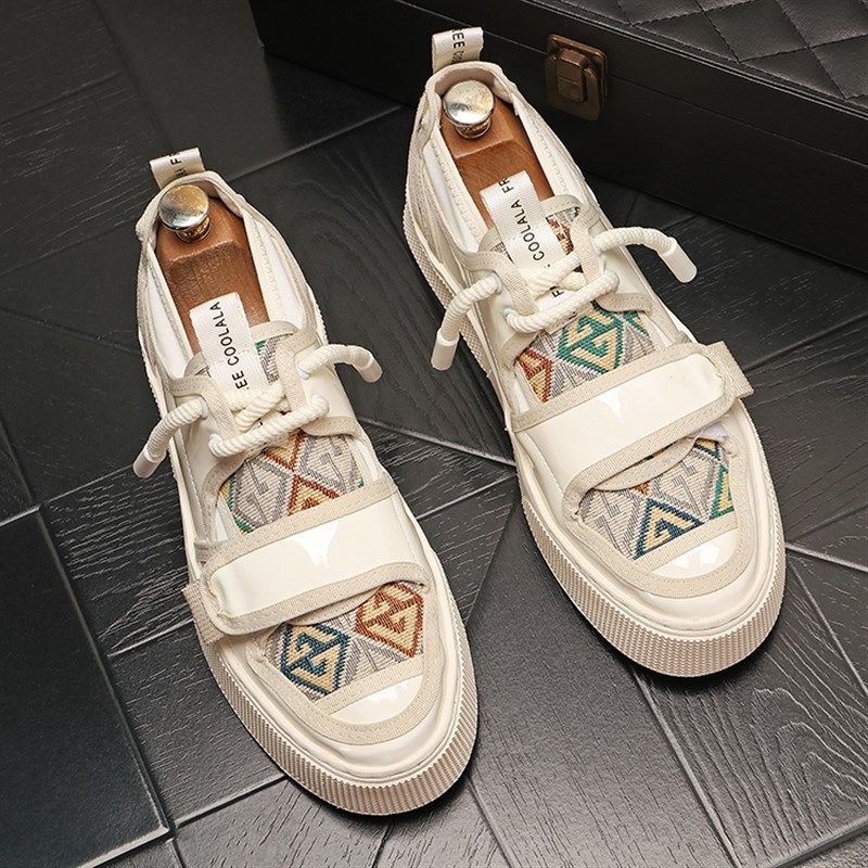 夏季流行男鞋新款拼接刺绣帆布鞋一脚蹬百搭透气休闲鞋男板鞋套脚,淘宝优惠券,粉丝福利购,淘宝优惠卷