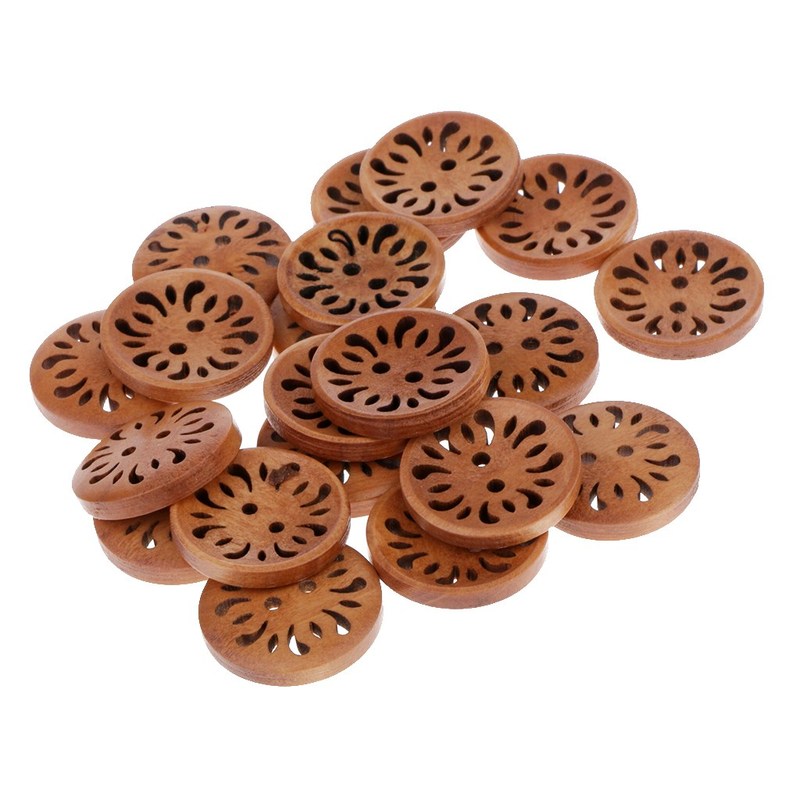 推荐20pcs Sewing Craft Wood Buttons 23mm Hollow Flower Patte - 图0