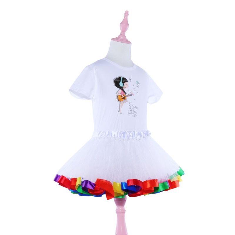 速发2020 Girl Half Skirt White Top Rainbow Skirt Set Festiva - 图1