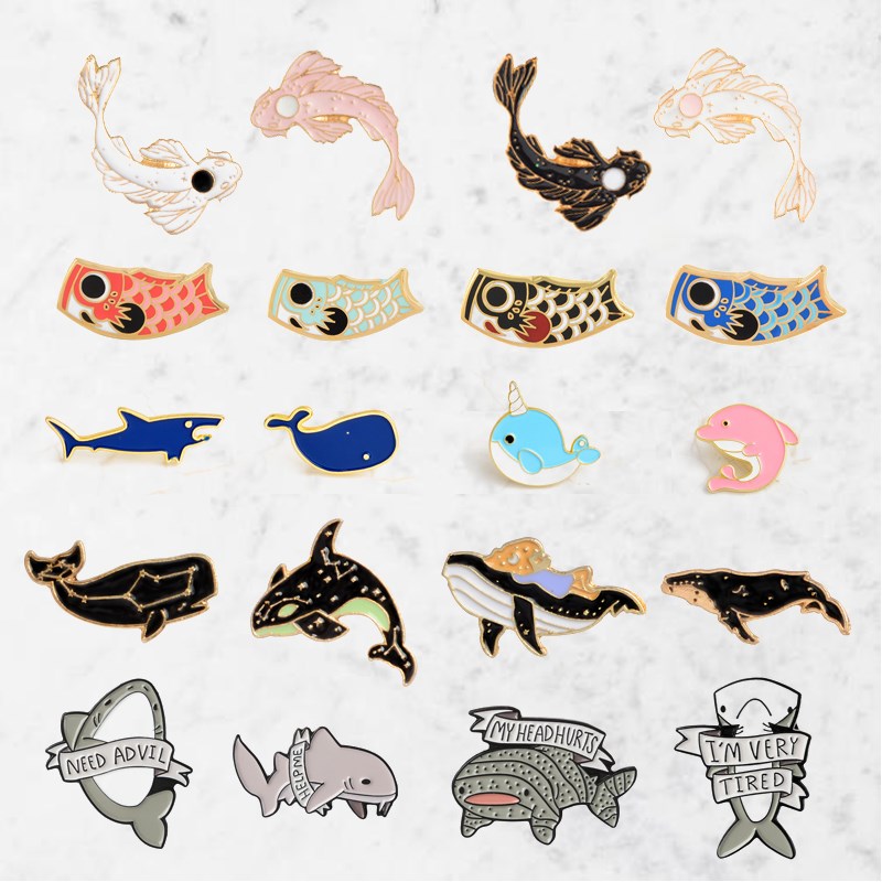 Cartoon Whale Shark Undersea creature collection Enamel Pin - 图0