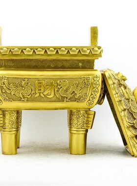 福纯铜 开运凤对聚宝盆 宝财字双耳鼎开业礼品摆件现货