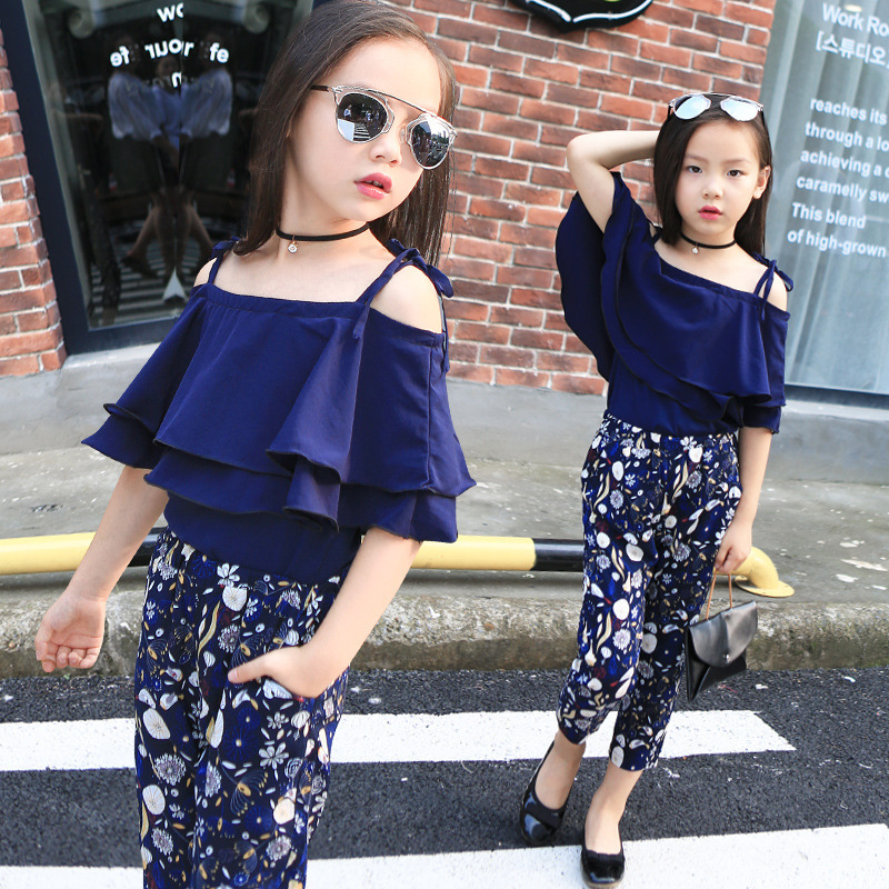 Summer Teen Girls Chffion Vest T Shirt Flower Pants Clothing - 图2