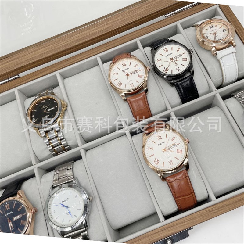 黑胡桃纹木质12位手表收u纳展示盒12只装手表收藏包装礼品盒 - 图1