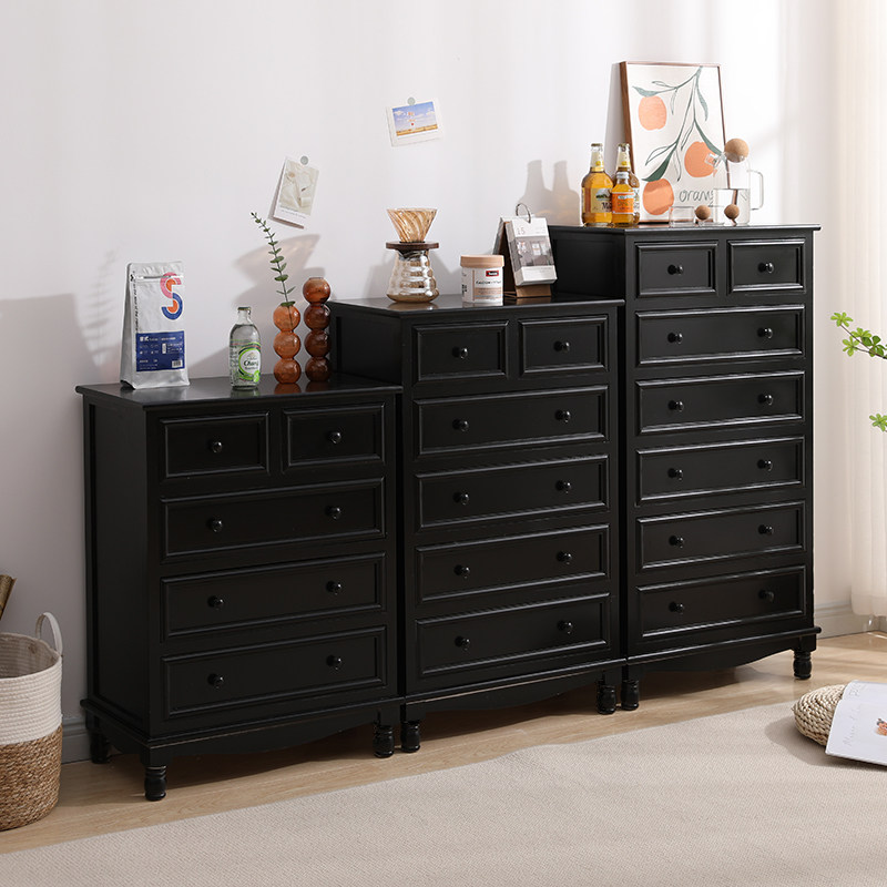 斗柜实木美式简约收纳储物靠墙小柜子卧室客厅抽屉边柜置物柜黑色,淘宝优惠券,粉丝福利购,淘宝优惠卷