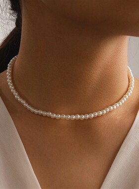 小众高货New Beads Women's Neck Chain Kpop Pearl Choker Neckl