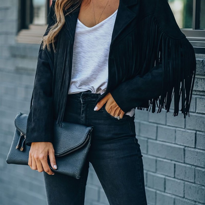 速发Women Y2k Fringed Hem Tassel Cardigan Crop Tops E-girl M - 图2