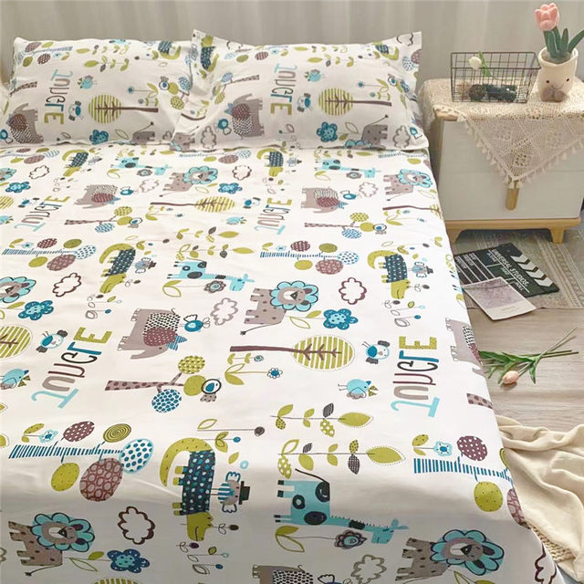 High-end pure cotton children's cartoon old coarse cloth mat thickened sheet three-piece set not pilling and not easy to wrinkle canvas kang single