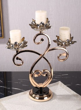 北欧轻奢水晶金色蜡烛台样板房家居浪漫餐桌婚庆甜品台装饰摆设