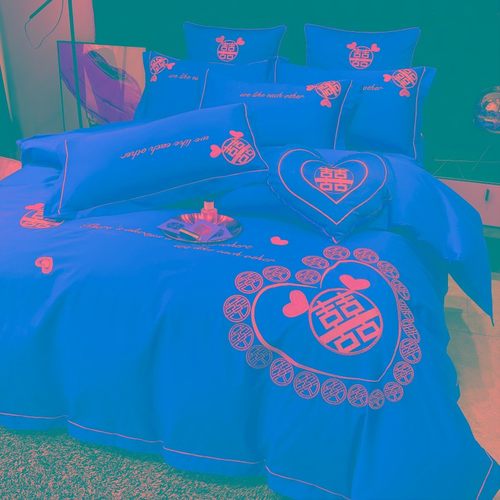 全棉100支长绒棉婚庆四件套纯棉结婚喜被子大红色新婚礼床上用品 - 图1