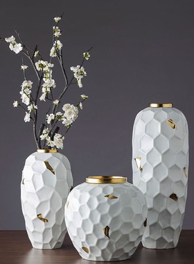 陶瓷家居简约现代白色花插摆件样板房客厅装饰品陶V瓷花插花器陶