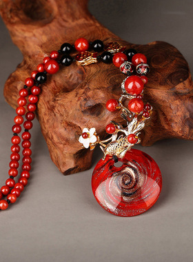 毛衣链吊坠挂件配饰2023年新款女长款红毛衣链项链复古民族风装饰