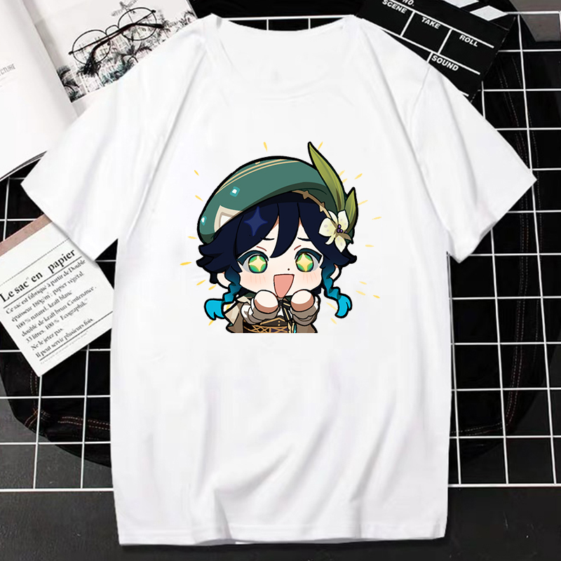 速发Kawaii Barbatos Cartoon Graphic T shirts for Gilr Genshi-图1