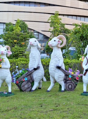 户外仿真动物绵羊雕塑别墅花园摆件庭院草坪装饰室外园林景观小品