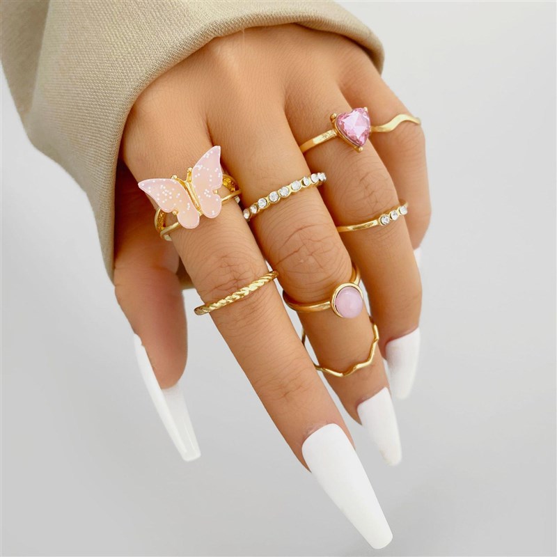 速发Acrylic Butterfly Ring Set 8 pieces 亚克力蝴蝶戒指套装8 - 图0