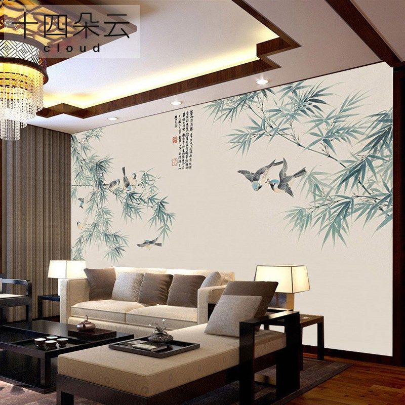 新中式水墨客厅电视背景墙壁纸竹子墙布定制壁画卧室墙纸无纺布,淘宝优惠券,粉丝福利购,淘宝优惠卷